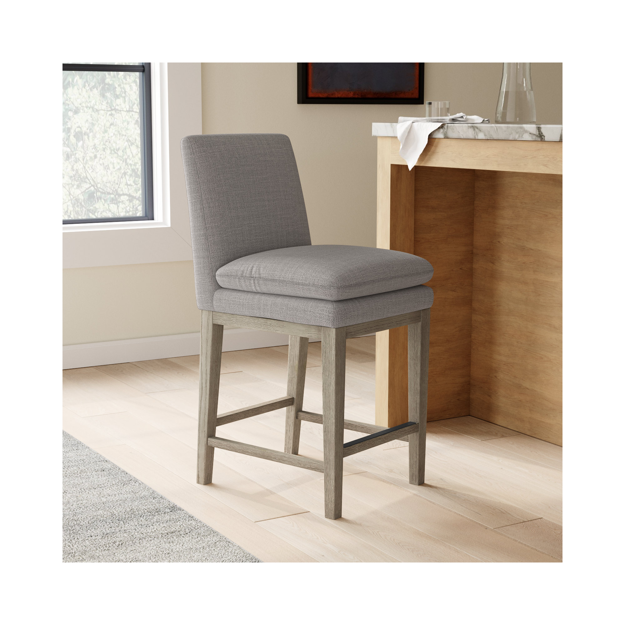 Bethea Upholstered Counter Stool (Set of 2), Effie Flint Performance Linen