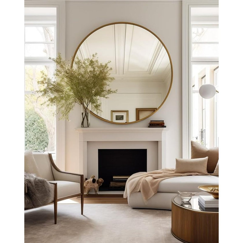 Miroir mural encadré pour salle de bain. (W2203P156441), Doré, 39 po x 39 po