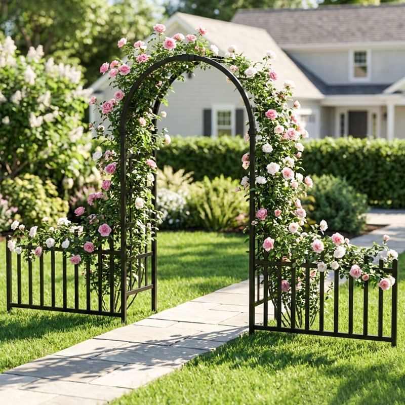 Tonnelle de jardin en vinyle noir 7 pi avec clôtures, Noir
