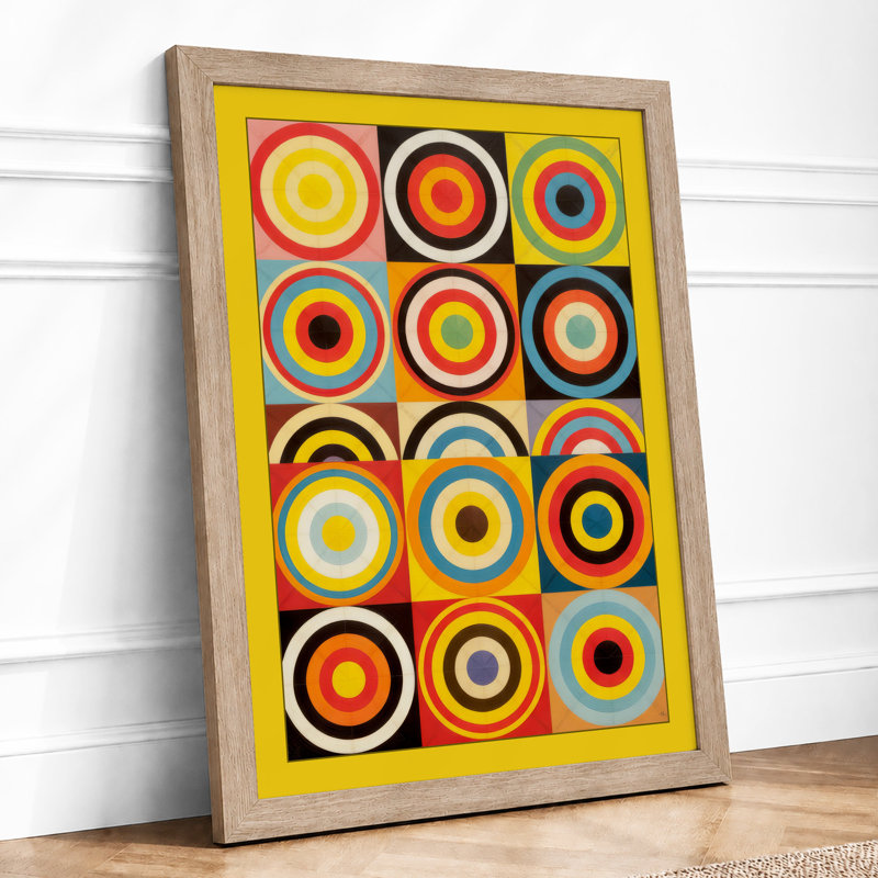 Chromatic Circles Geometric - Framed Print, A4 - 29.7 x 21.0 cm, Oak