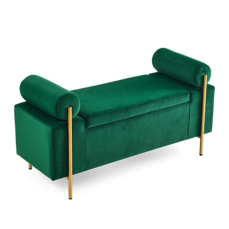 Velvet Living Room Bench With Iron Legs And Classic Style Charm Elegant Upholstered Legs, For Bedroom, Green