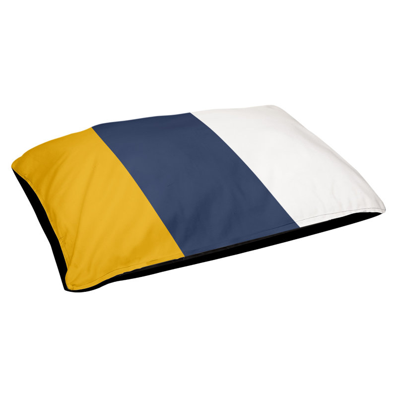 Coussin rectangulaire designer Atlanta, Moyen (L 30 po x l 40 po), Doré / bleu marine / blanc