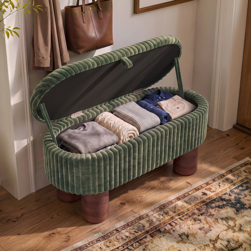 Banc coffre ottoman moderne en velours côtelé, multifonctionnel pour salon, chambre et entrée, vert, Green, Green