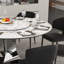 59" Round Sintered Stone Dining Table + 8 PU Leather Chairs Set – Marble-Look Kitchen Table with Stainless Steel Titanium Base, Scratch & Heat Resistant Surface, Modern Dining Set for 6-8 People