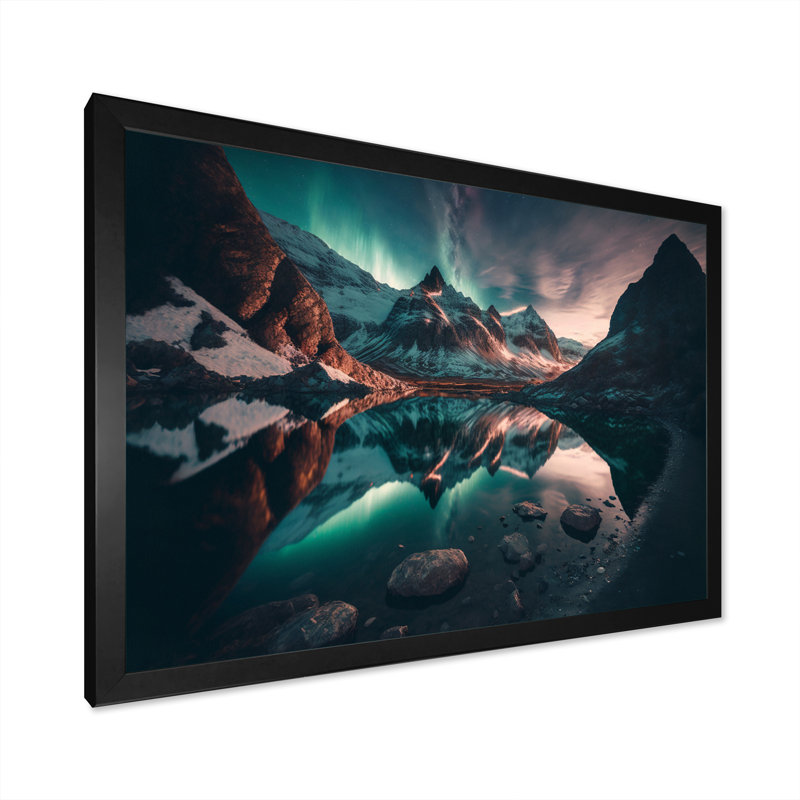 Aurores boréales magiques «Northern Lights VII», reproduction sur toile, Cadre photo noir, H 12 po x l 20 po x P 1 po