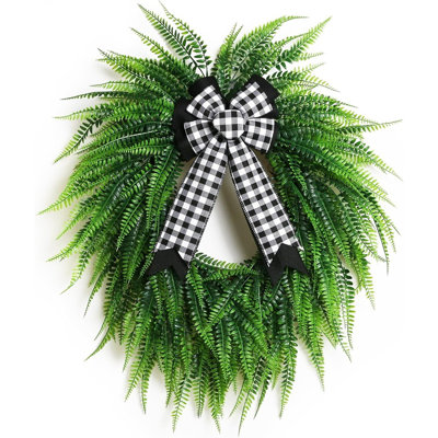 Front Door Wreath - Green - 24" Boston Fern Leaf, Spring/Summer, Outdoor/Indoor Farmhouse Decor