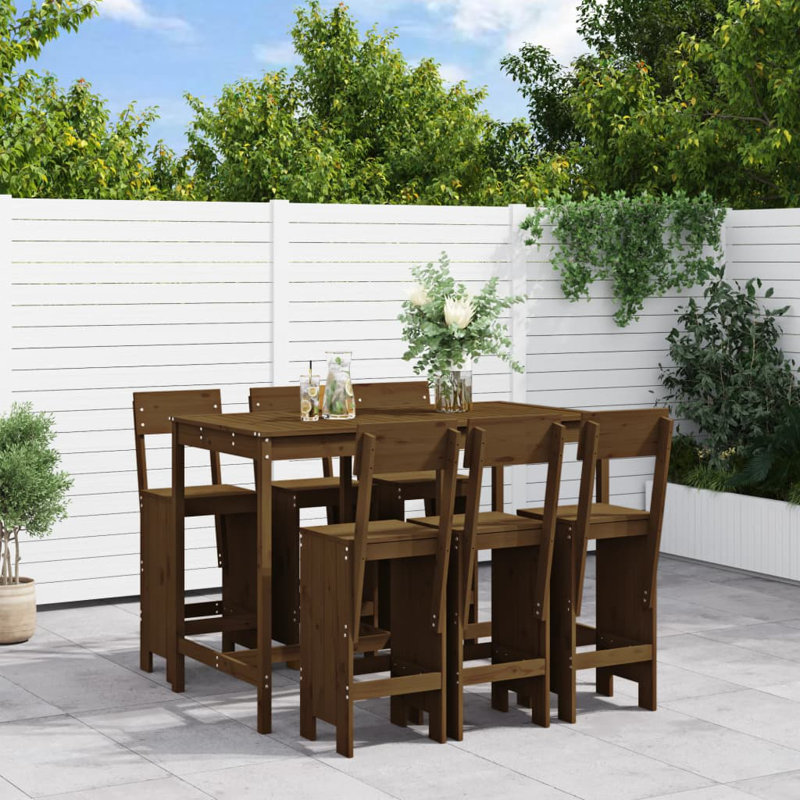 Ayron Brayden Studio Bar Set with Wood Frame and Solid Wood Outer Material, Honey Brown