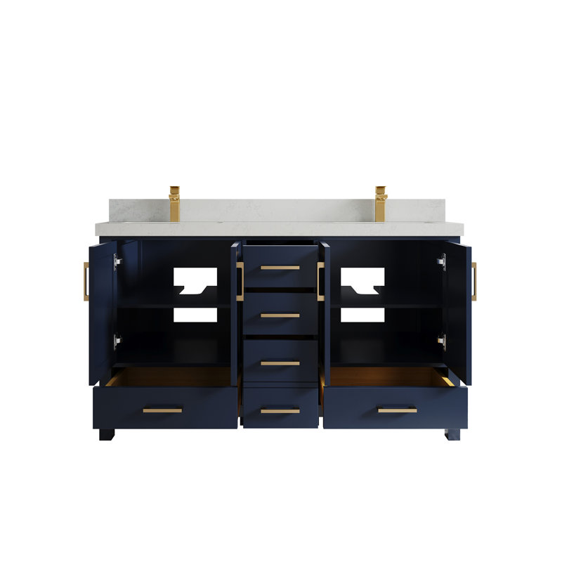 Ensemble de meuble-lavabo double 60 po Malibu, Quartz de Carrare