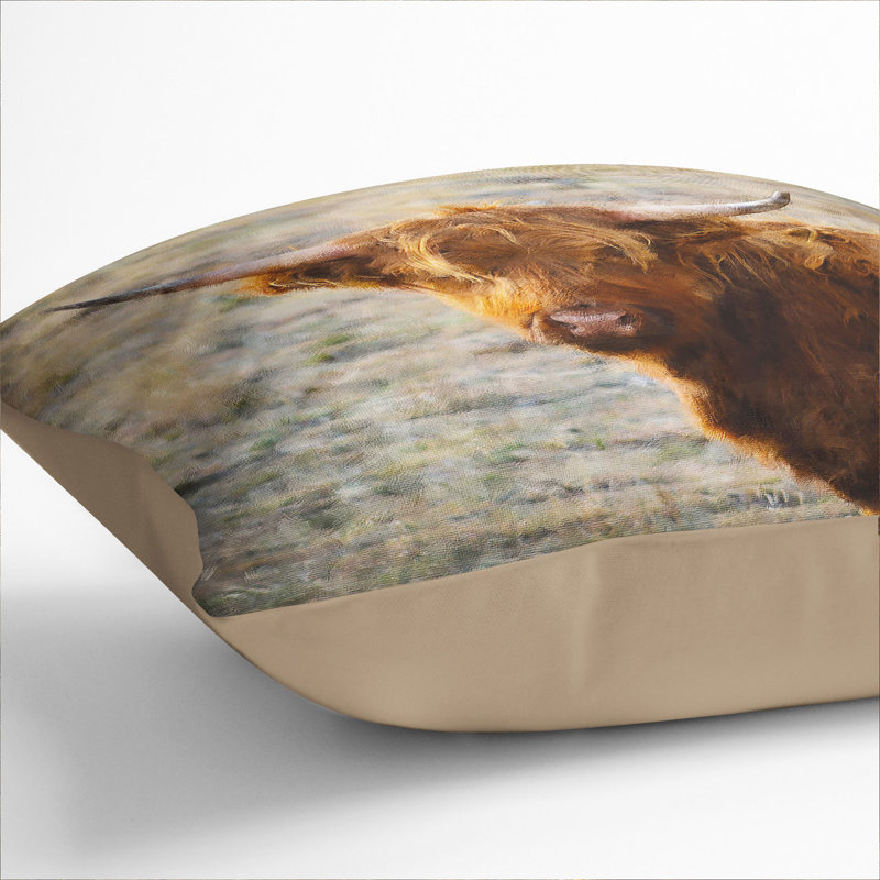 Highland Bull Cow Vol.2 Painting Square Throw Cushion, 40cm H x 40cm W x 15cm D, Stone