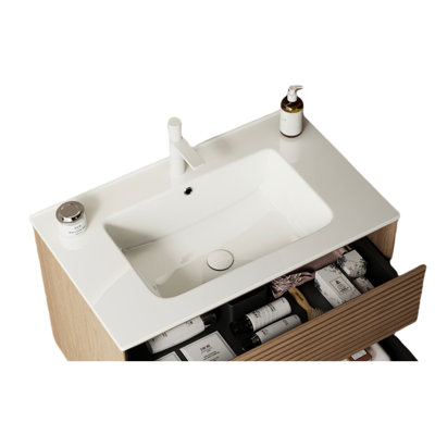 Lavabo de salle de bain sans armoire 30 po, lavabo en céramique blanc, texture lisse, teinté, un trou pré-percé de taille standard pour une armoire pratique et fonctionnelle de 30 po, lavabo blanc, brillant, lisse, facile
