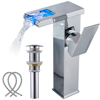 Single Hole Faucet Single-handle LED Bathroom Vessel Sink Faucet with Drain Assembly
