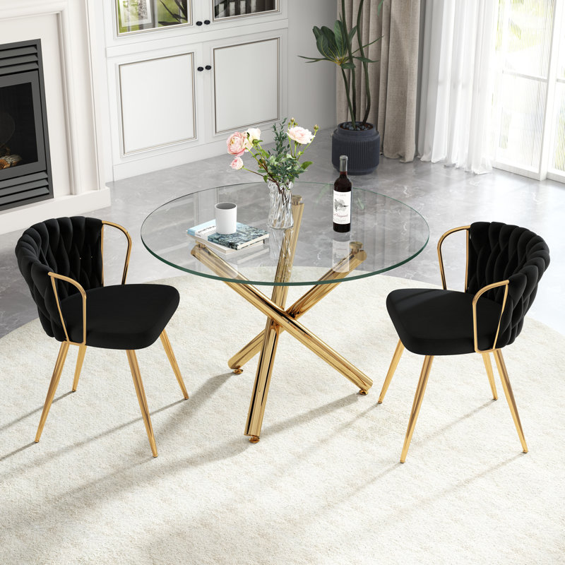 Ensemble de table de salle à manger Elegant, Noir, 3 pièces: table, 2 chaises, Doré