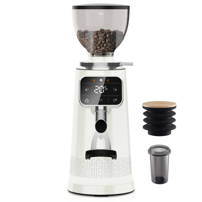 Tuni G3 64mm Flat Burr Coffee Grinder, 100 Grind Settings Electric Espresso Grinder with Single Dose Set | Commercial Grade Precision, Touchscreen | Anti-Static Tech | Stainless Steel (Ivory)