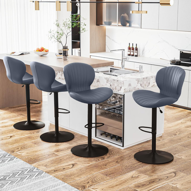 Modern Adjustable Bar Stools Set of 4, Faux Leather Upholstered Swivel Counter Stools, Counter Height Bar Stools with Large Base, Easy 5 Minute Assembly for Kitchen Island