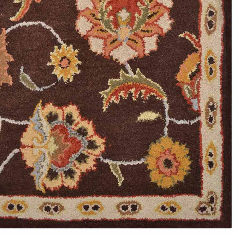 Tapis écologiques en laine touffetée à la main Gundhilde - 8 x 10, rectangulaires, couleur brune, design oriental, tapis antidérapants faits à la main épais pour salon, chambre à coucher