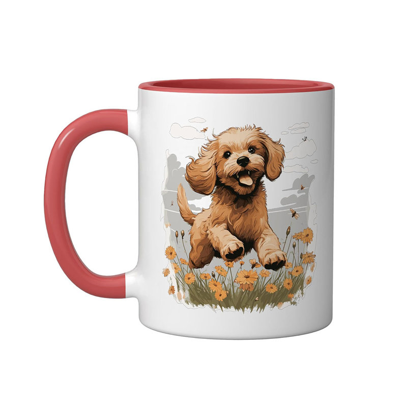 Cute Dog Ceramic Mug, Red/White, 11oz, Red