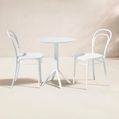 Farrah 23.6" W Round Plastic 3-Piece Patio Bistro Set with Stackable Chairs
