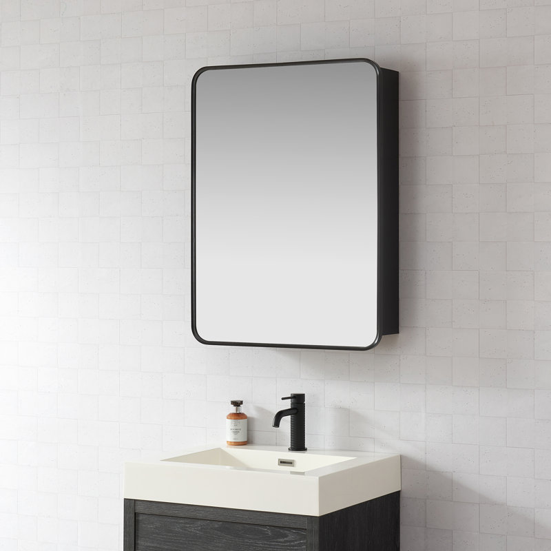 Armoire à pharmacie rectangulaire avec miroir Lagos, Noir brossé, H 32 po x l 24 po x P 5,9 po
