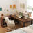 Solid Wood L-Shaped Desk with Integrated Bookshelf-418042455