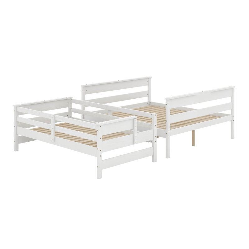 Lit simple superposé au-dessus d'un grand lit simple avec échelle, Blanc