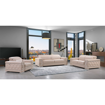 Hawkesbury Common Luxury Top Grain Italian Upholstered Complete Leather 3 Piece Living Room Set