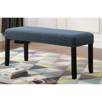 Banc de salle à manger élégant en gris avec garniture cloutée - siège en tissu de lin et de coton, pieds en bois franc massif, charmant, l 44 po x P 16,5 po, H 19 po et innovation, base, enchanteur