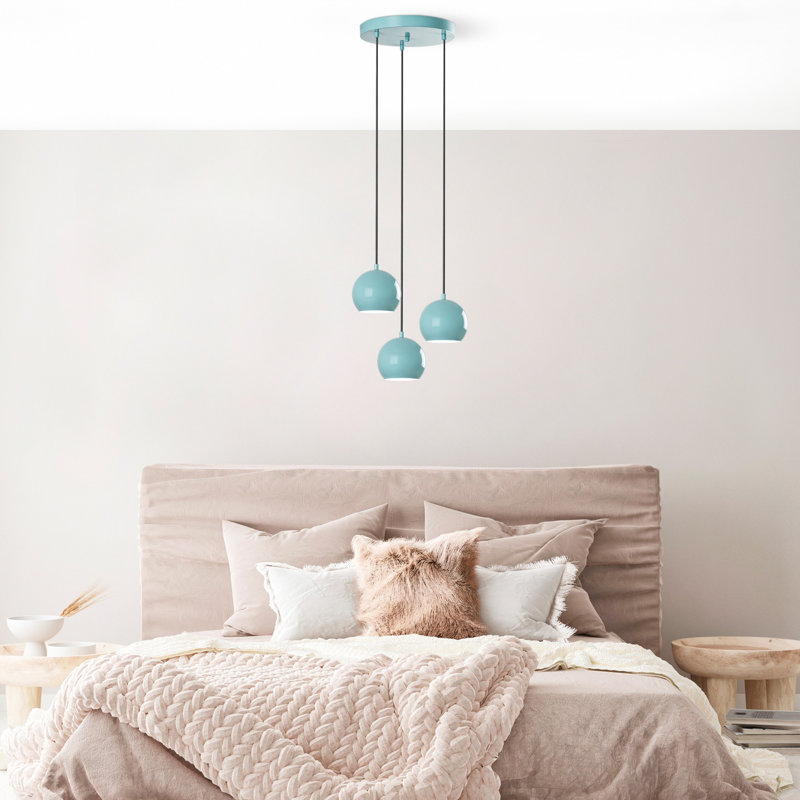 Lustre turquoise élégant, hauteur réglable 17,7 - 43,7 pouces | Corps en métal, 17,7 pouces de diamètre | 3 x douilles E27 (40 W maximum) | Luminaire élégant pour la décoration intérieure, la salle à manger et les espaces de vie, indice de protection IP20