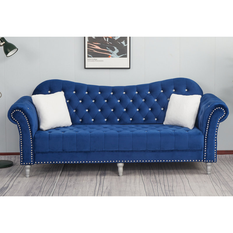 Canapé rembourré 88,5 po Jarvous, Bleu, 37" H x 88.5" W x 31" D