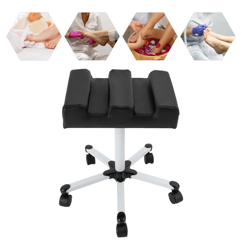Repose-pieds noir réglable à pédicure avec roulettes Tabouret de pédicure à roulettes Rembourré à double rainure pour pédicure