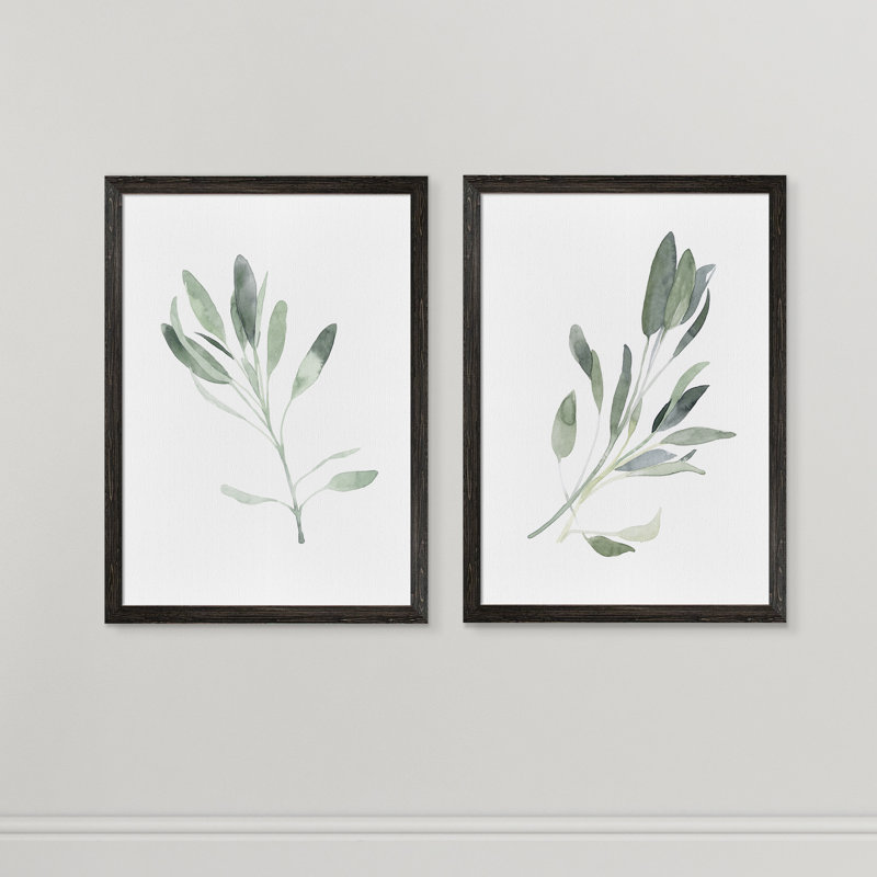 Simple Sage - 2 Piece Picture Frame Painting Print Set, No Mat, Ebony Framed Canvas Set, 20" H x 16" W x 1.25" D