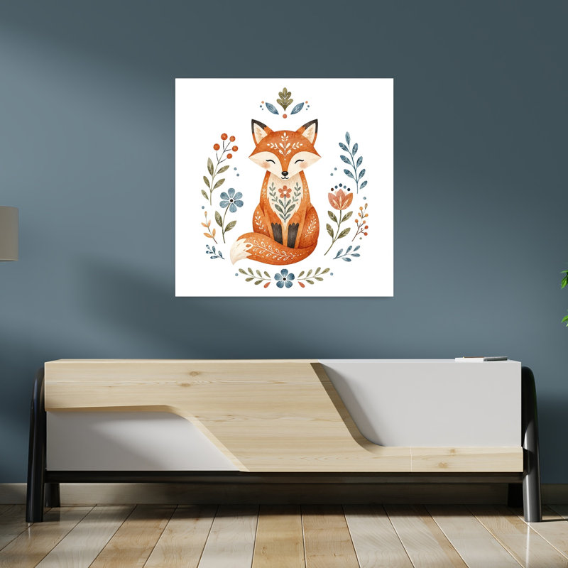 «Sweet Folk Fox Peaceful Serene Abstract Abstract Autumn Flower», reproduction d'art murale, 36" H x 36" W
