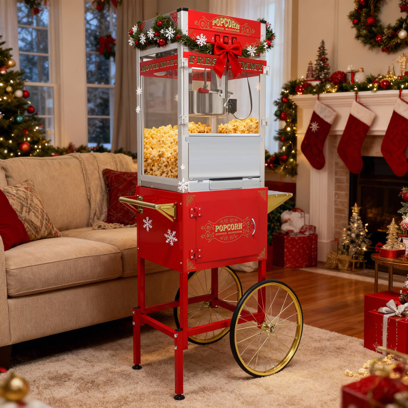 Machine à maïs soufflé de 20 onces, conception simple et amovible, facile à déplacer, livrée avec une bouilloire en acier inoxydable, une lampe chauffante et des accessoires pour les réunions de famille et les salles de cinéma
