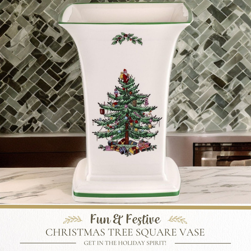 Spode Christmas Tree Square Vase - Festive Seasonal Home Decor