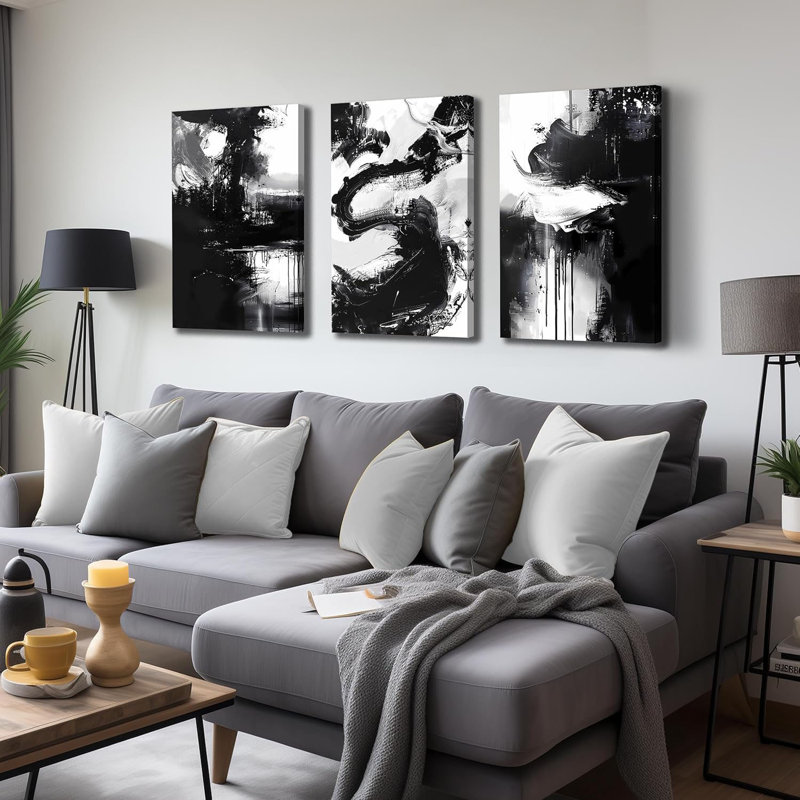 Art mural abstrait sur toile pour le salon, impressions photo en noir et blanc pour la chambre à coucher, format 16 x 24 pouces, 3 pièces
