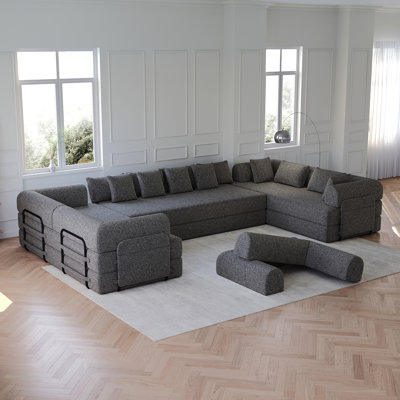 78.7-Inch Convertible Sleeper Sofa Bed With Cylindrical Pillow, Chenille Folding Mattress Couch With ,Folding Sofa Bed With Side Pocket, Floor Sofa Lounge Couch ,3PCS