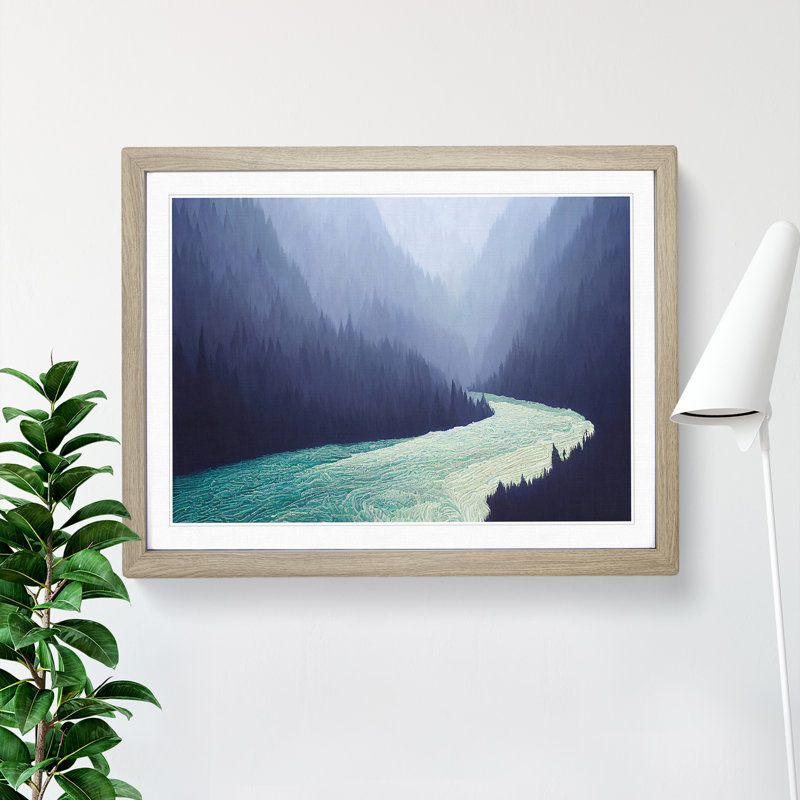 River Through The Forest - Single Picture Frame Print, 25cm H x 34cm W x 2cm D, Oak Framed