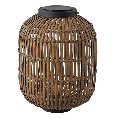 Nara 20.5" Modern Global Faux Rattan Integrated Indoor/Outdoor LED Solar Powered Lantern