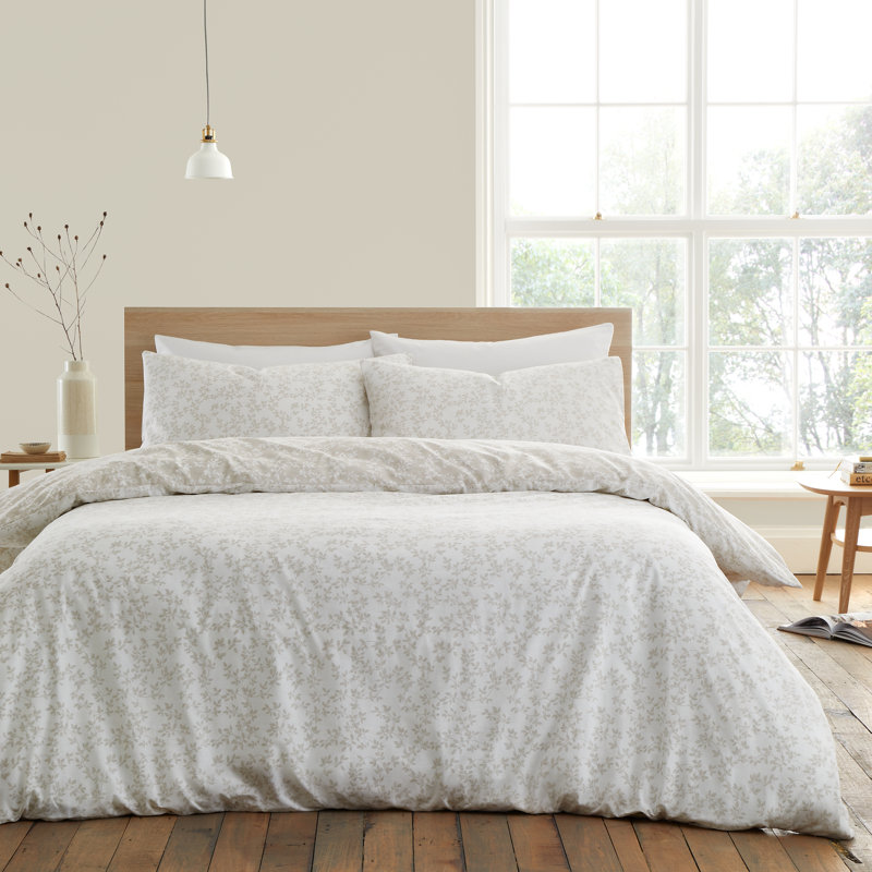 Shadow Leaves 200 Thread Count Cotton Duvet Cover Set, Double Duvet Cover + 2 Standard Pillowcases, Beige