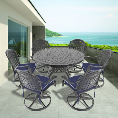 Ensemble de salle à manger 5 pièces en aluminium coulé résistant aux intempéries, comprenant 4 chaises pivotantes et une table ronde de 47,24 po avec structure noire (même référence: W1710S00345)