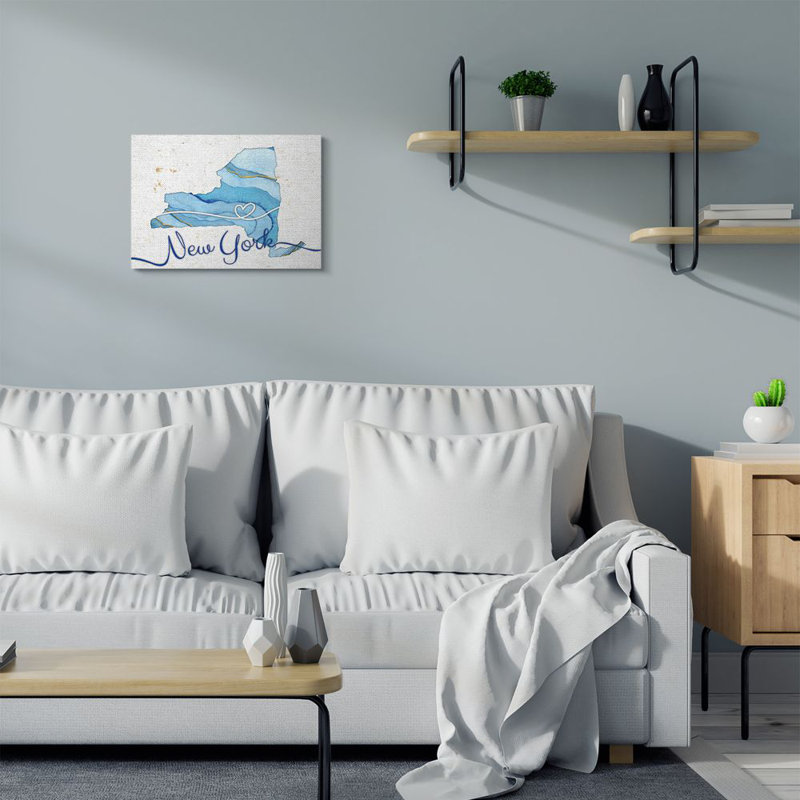 « new york agate blue us state design », impression sur toile, Toile tendue, H 16 po x l 20 po x P 1,5 po