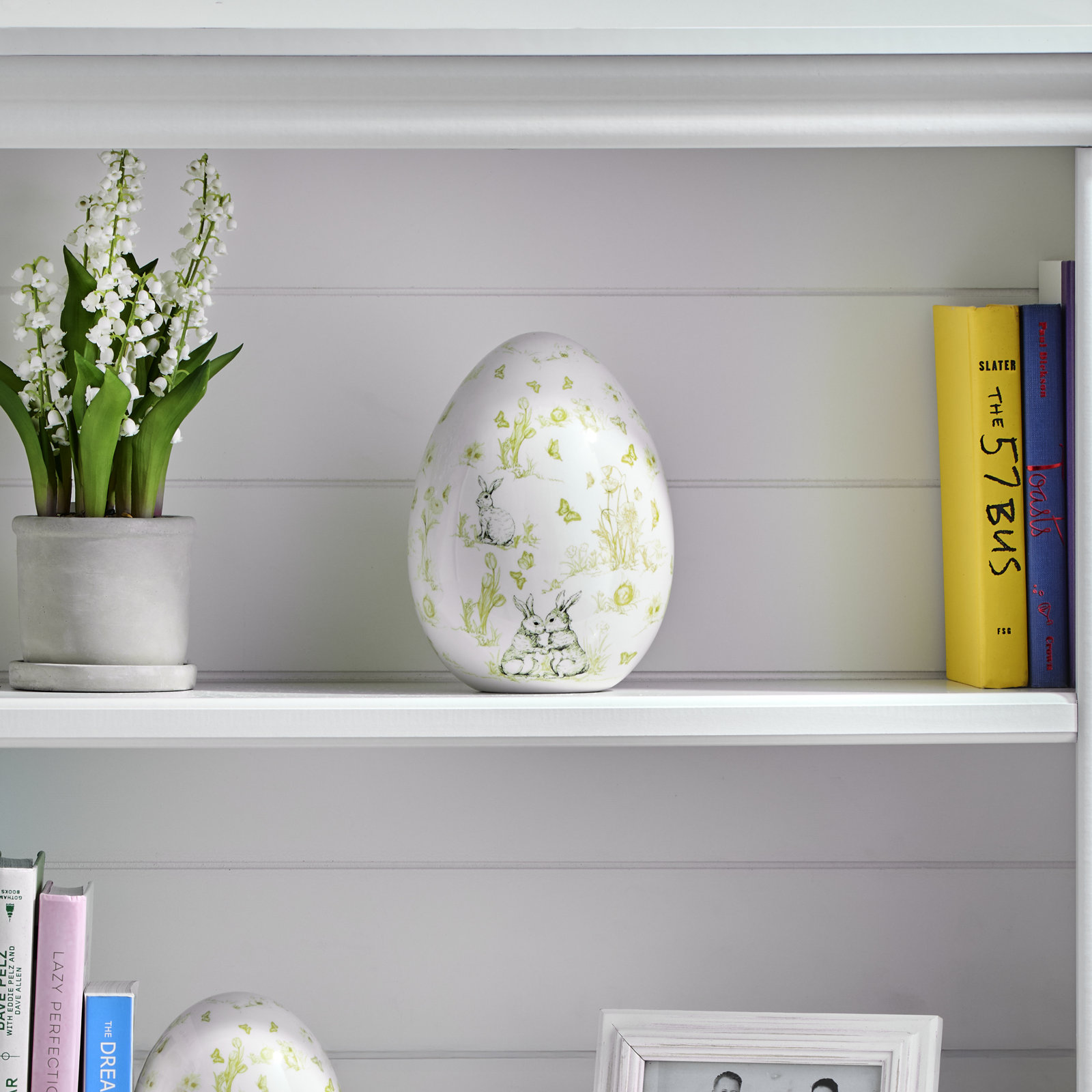 7" Dolomite Bunny Toile Egg, 8"Dolomite Bunny Toile Egg