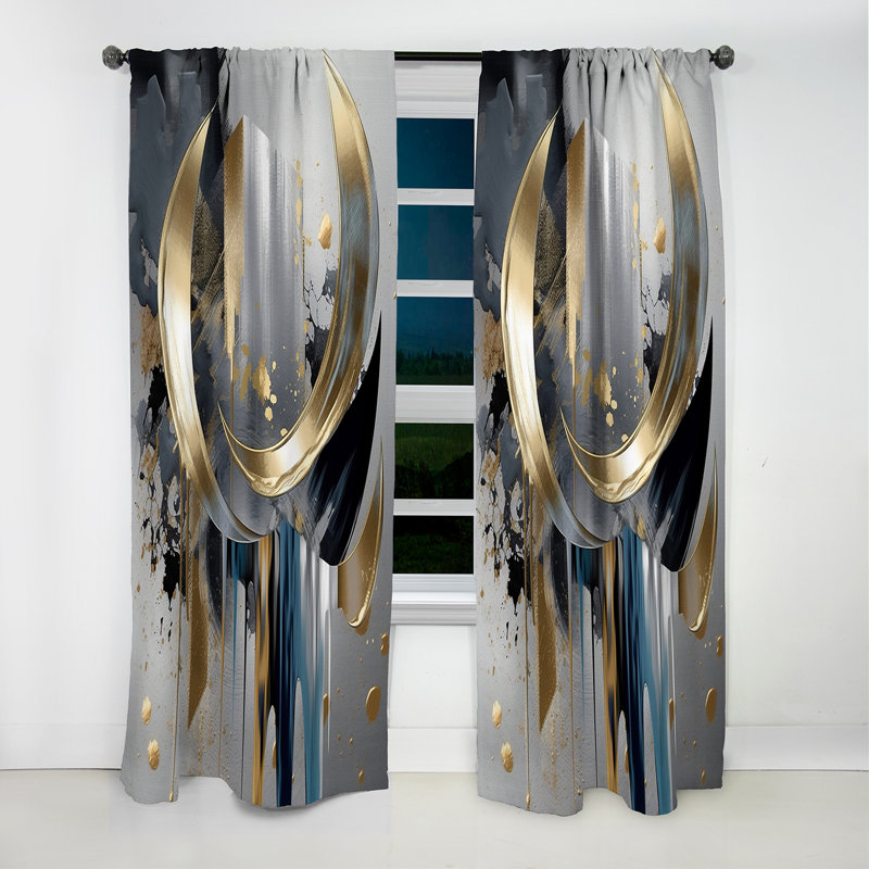 Abstract Shapes And Lines I - Abstract Marble Curtain - Velvet Blackout Marble Curtain - 1 Panels, 52" W x 84" L