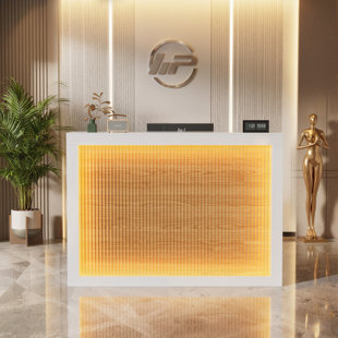 Reception Desk With Counter And Charging Station, Led Lights