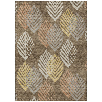 Tapis extérieur lavable floral beige et gris 3 pi x 5 pi chocolat