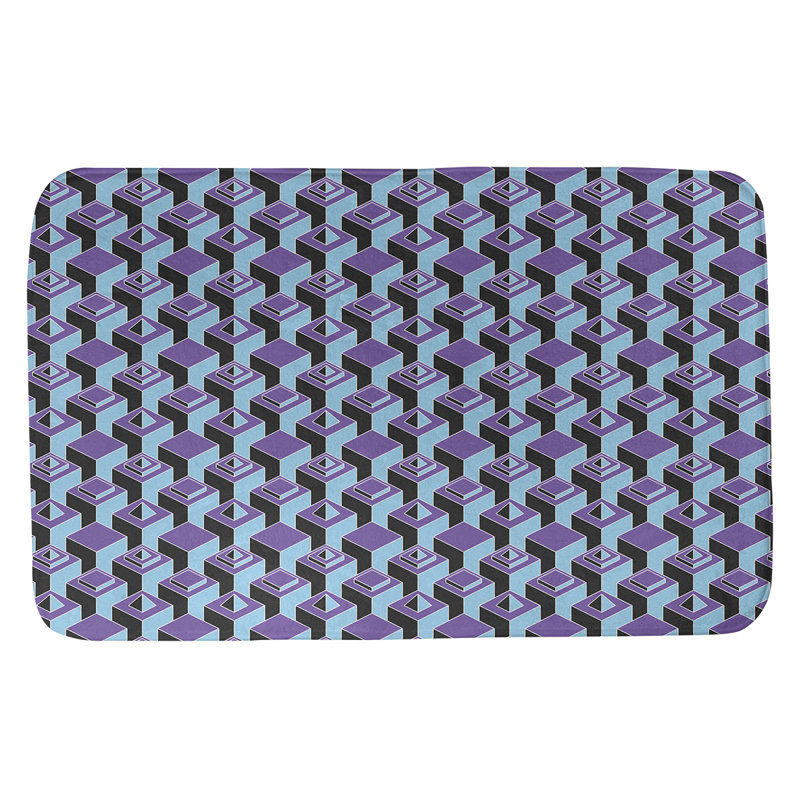 Tapis de bain géométrique antidérapant à motif de gratte-ciels, l 17 po x L 24 po, Mauve / bleu sarcelle
