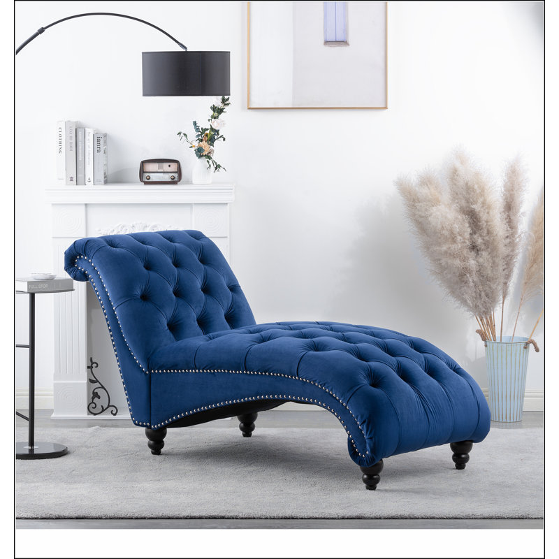 Chaise longue sans accoudoirs touffetée, Bleu