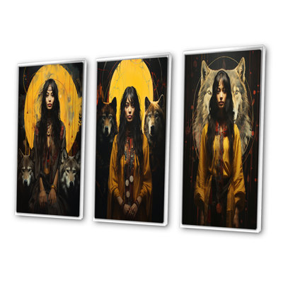 «Woman Who Dances With The Wolves Native Beauty», 3 pièces sur toile