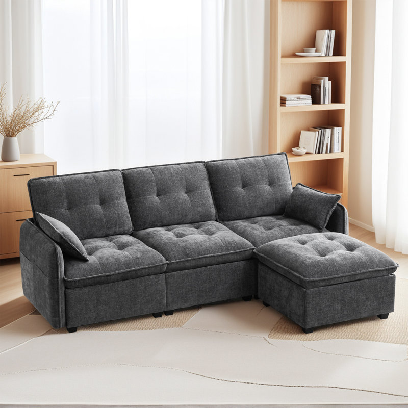 Canapé modulaire en chenille avec repose-pieds Cloud, Gris chenille