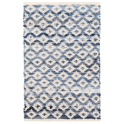Diamond Geometric Hand-Woven Ivory/Blue Area Rug