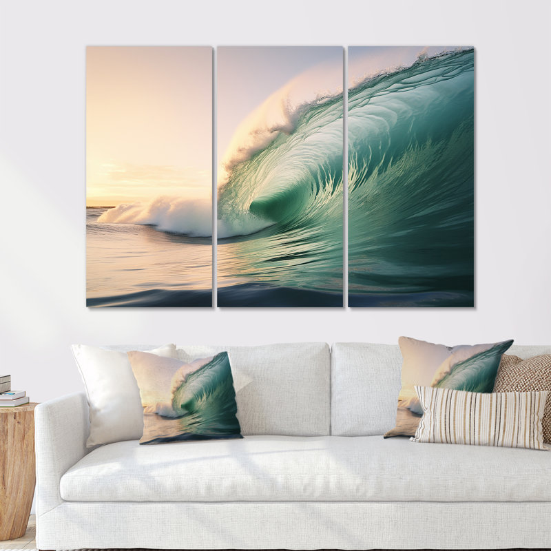 «Turquoise Power of Ocean Wave IV», ensemble d'art mural côtier, H 28 po x l 36 po x P 1 po, Toile tendue
